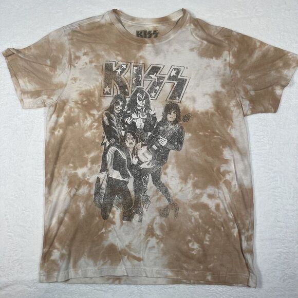 Kiss Other - KISS  Men's‎ Large Brown Tie Dye Short Sleeve Band Concert T-Shirt Retro